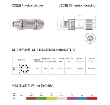 Welding or crimping type X type M12 internet connector  plug Profinet cable KEYENCE Industry camera use